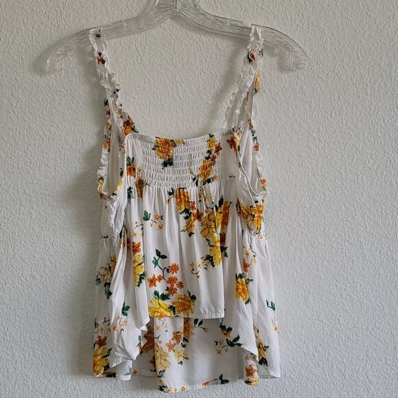 MINKPINK Tank Top Cropped Boho Floral Sleeveless Size Medium White & Yellow - Picture 5 of 9